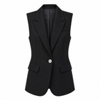 Sleeveless Blazer in Black | One-Button V-Neckline [Sizes SM-XL]