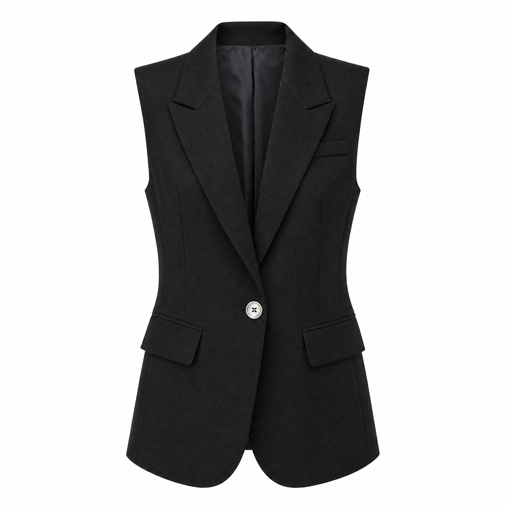 Sleeveless Blazer in Black | One-Button V-Neckline [Sizes SM-XL]