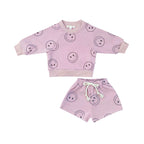 Lavender Smiley Face 2pc Crewneck Terry Shorts Set