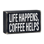 Life Happens, Coffee Helps Box Sign | Wooden Box Wall Tabletop Decor | 6" x 3.5"