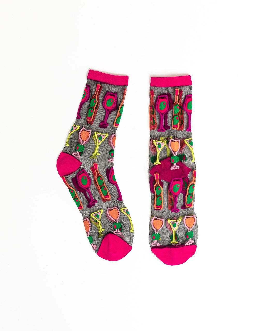 Cocktail Hour Black Sheer Crew Sock by Sock Candy