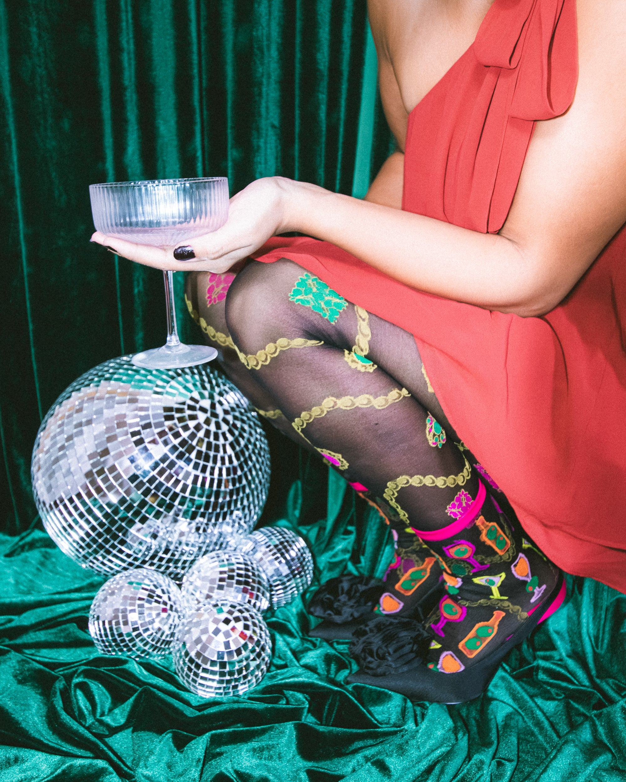 Cocktail Hour Black Sheer Crew Sock