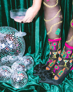 Cocktail Hour Black Sheer Crew Sock by Sock Candy
