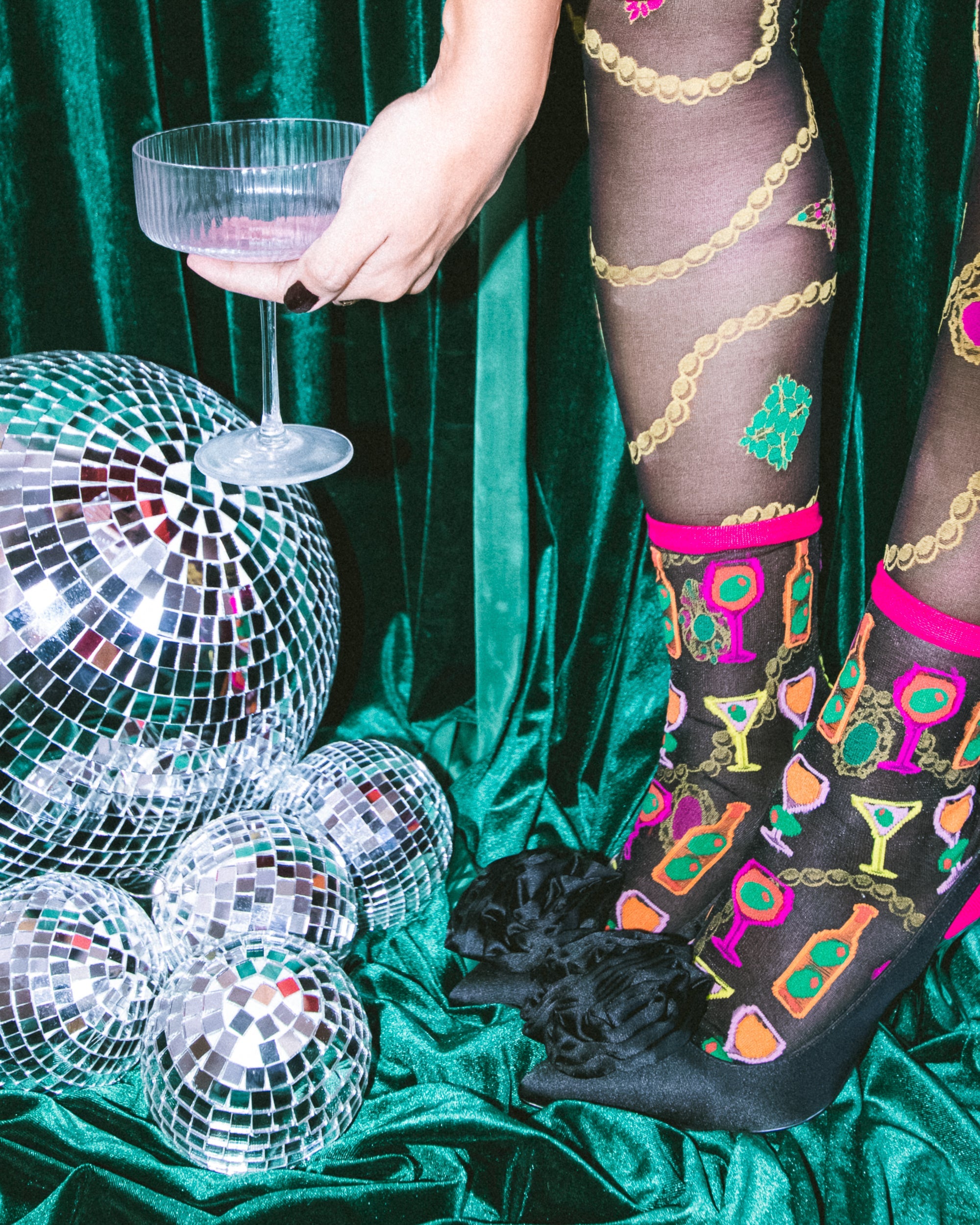 Cocktail Hour Black Sheer Crew Sock