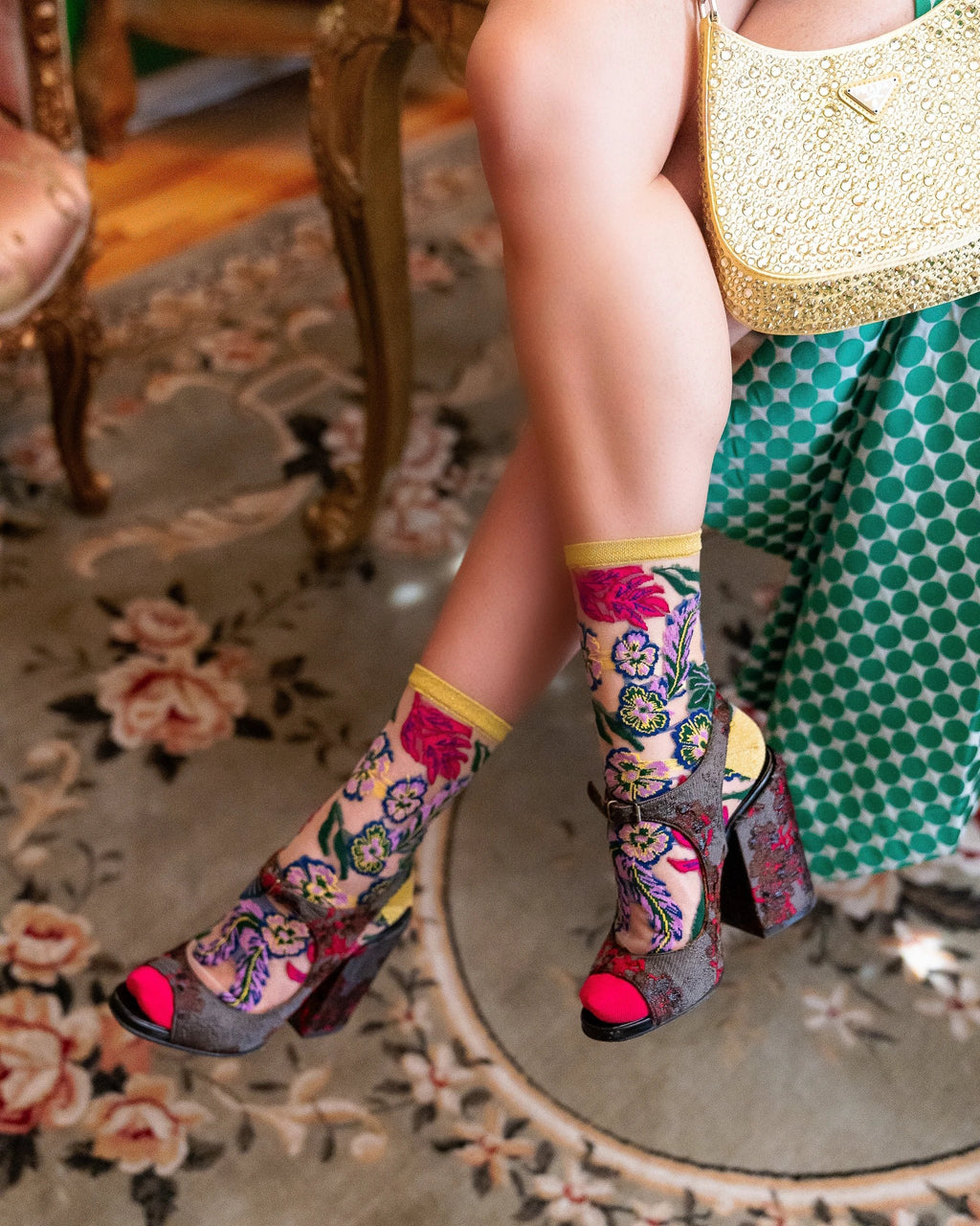 Festive Floral Sheer Crew Sock by Sock Candy