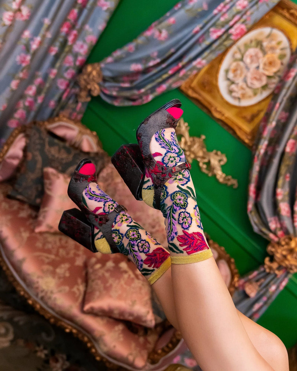 Festive Floral Sheer Crew Sock by Sock Candy