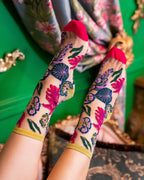 Festive Floral Sheer Crew Sock by Sock Candy