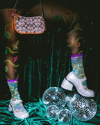 Jeweled Floral Gold Shimmer Sheer Crew Sock by Sock Candy