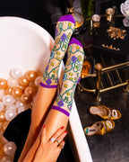 Jeweled Floral Gold Shimmer Sheer Crew Sock by Sock Candy