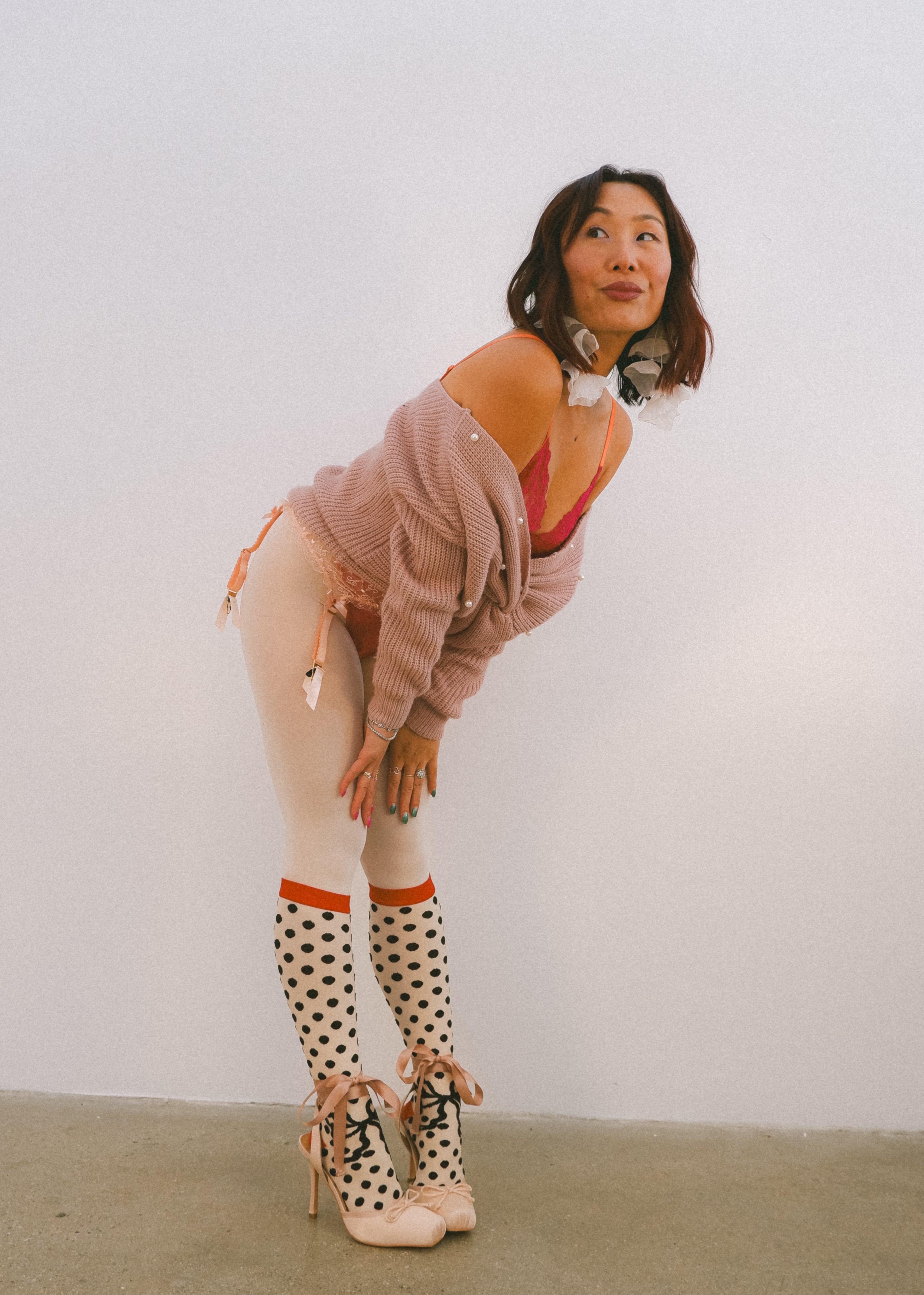 Polka Dot Bow Knee High Sheer Sock