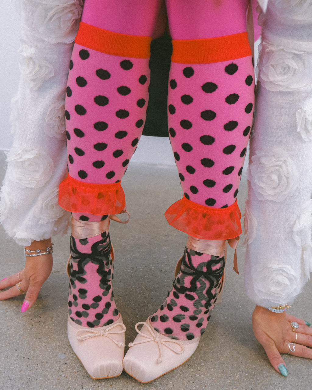 Polka Dot Bow Knee High Sheer Sock