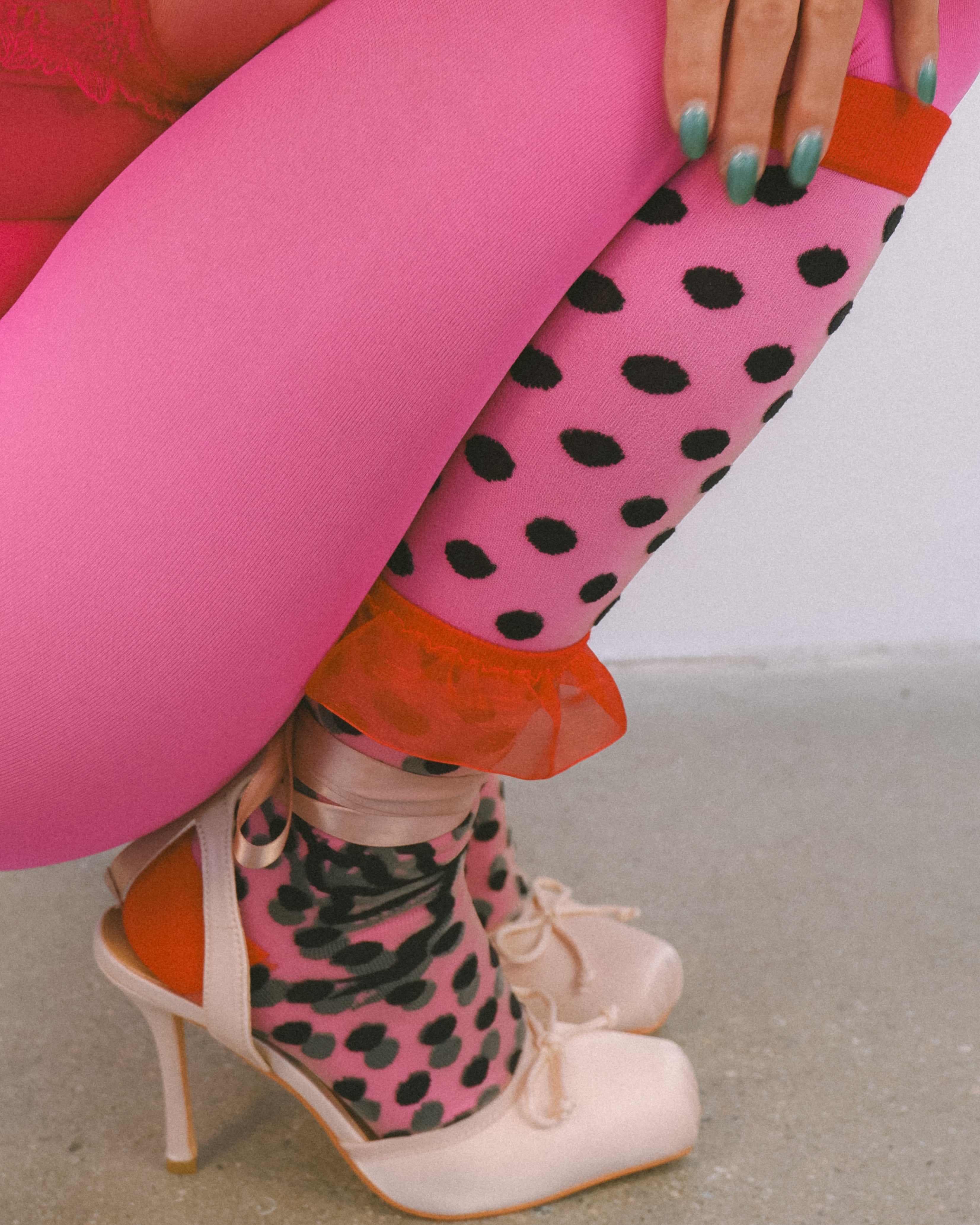 Polka Dot Bow Knee High Sheer Sock