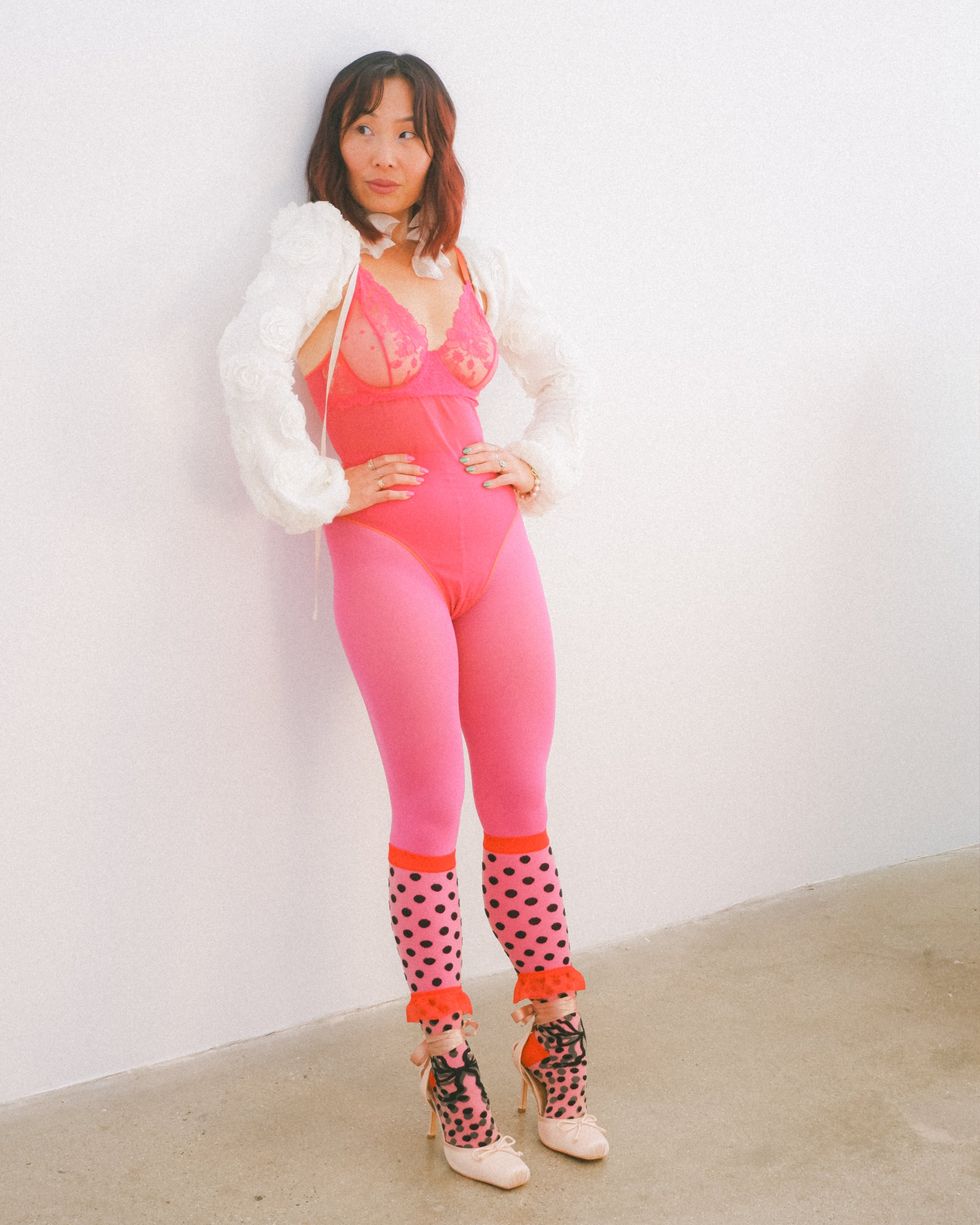 Polka Dot Bow Knee High Sheer Sock