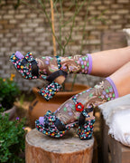 Rabbit Floral Black Sheer Crew Sock by Sock Candy