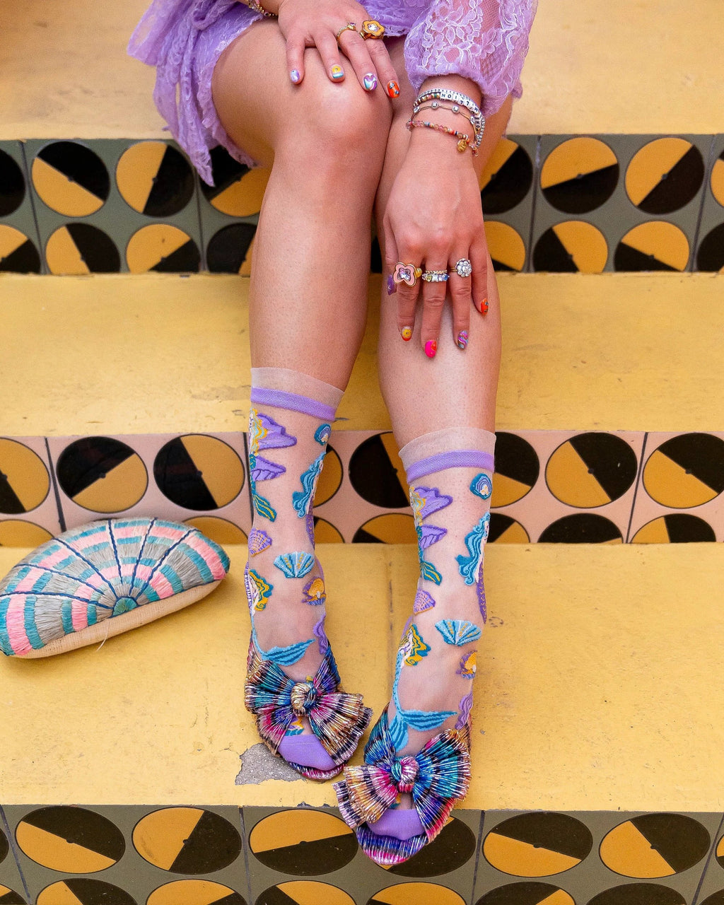 Whimsical Mermaid Ruffle Sheer Crew Sock by Sock Candy