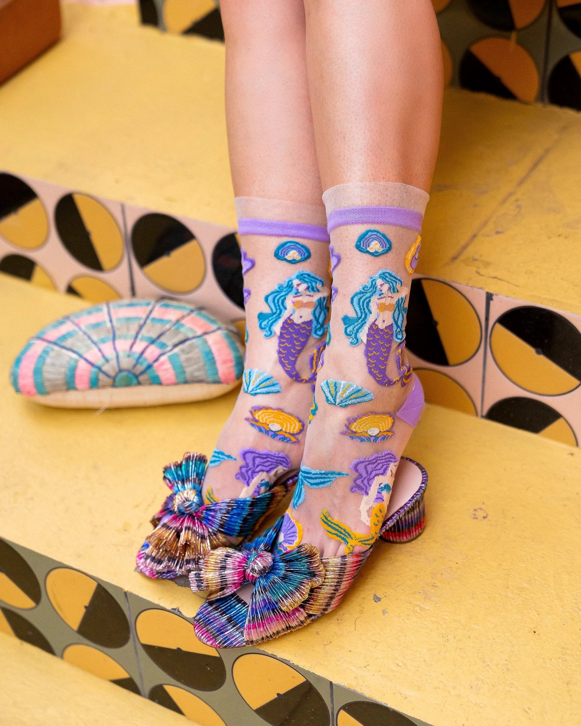 Whimsical Mermaid Ruffle Sheer Crew Sock by Sock Candy