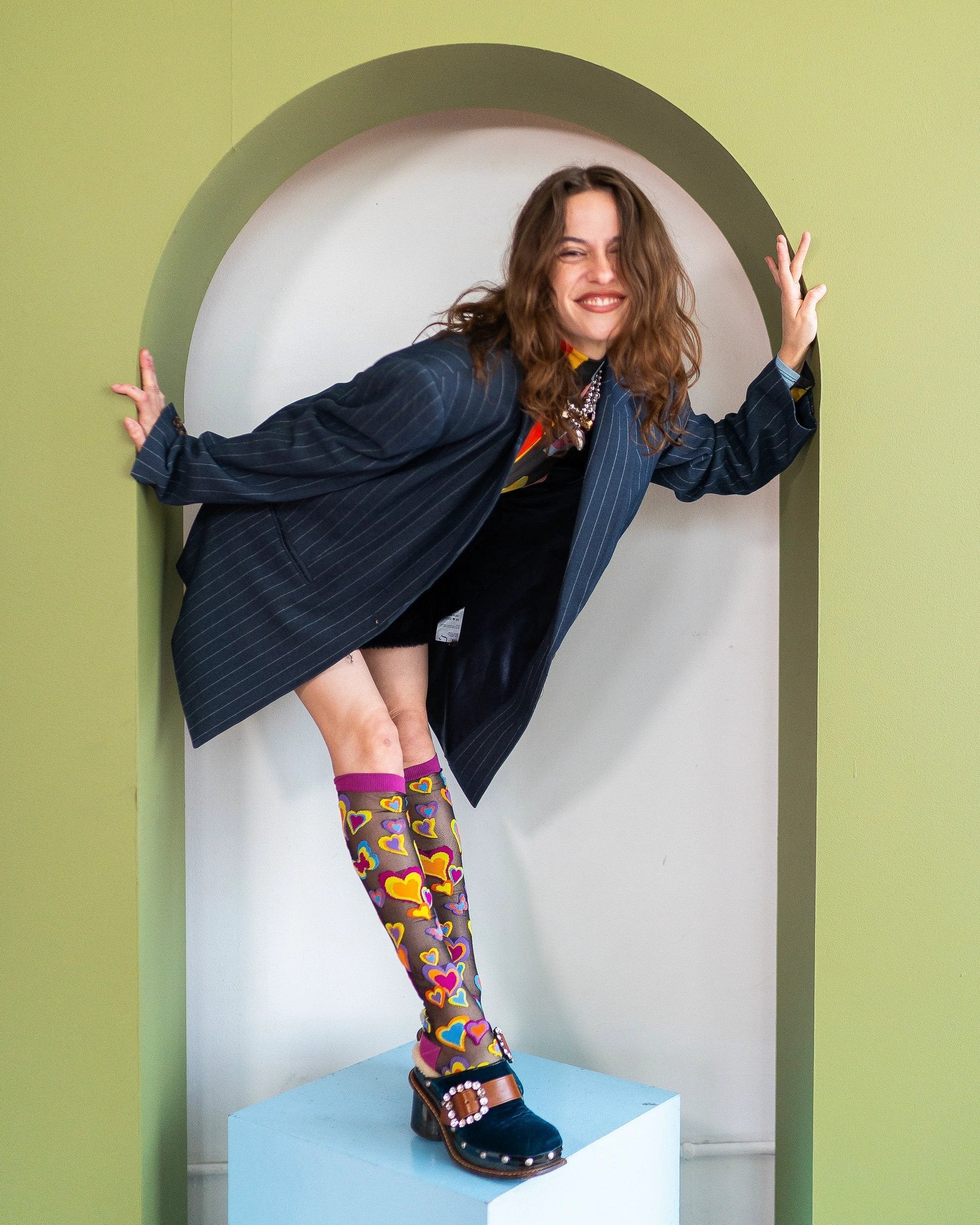 Y2K Hearts Black Sheer Knee High Sock by Sock Candy