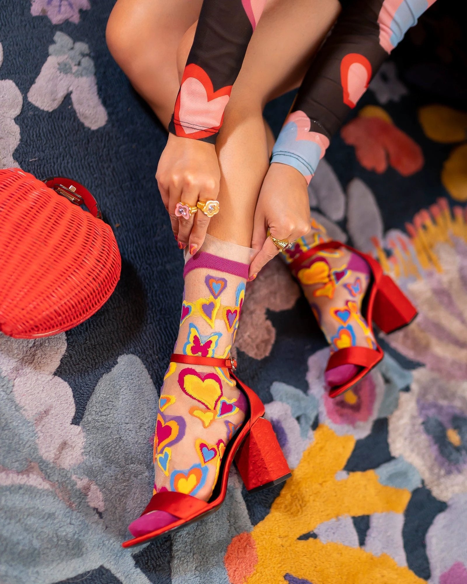Y2K Hearts Ruffle Sheer Crew Sock by Sock Candy