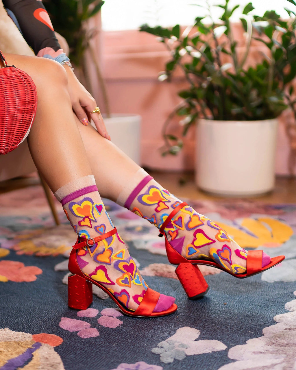 Y2K Hearts Ruffle Sheer Crew Sock by Sock Candy