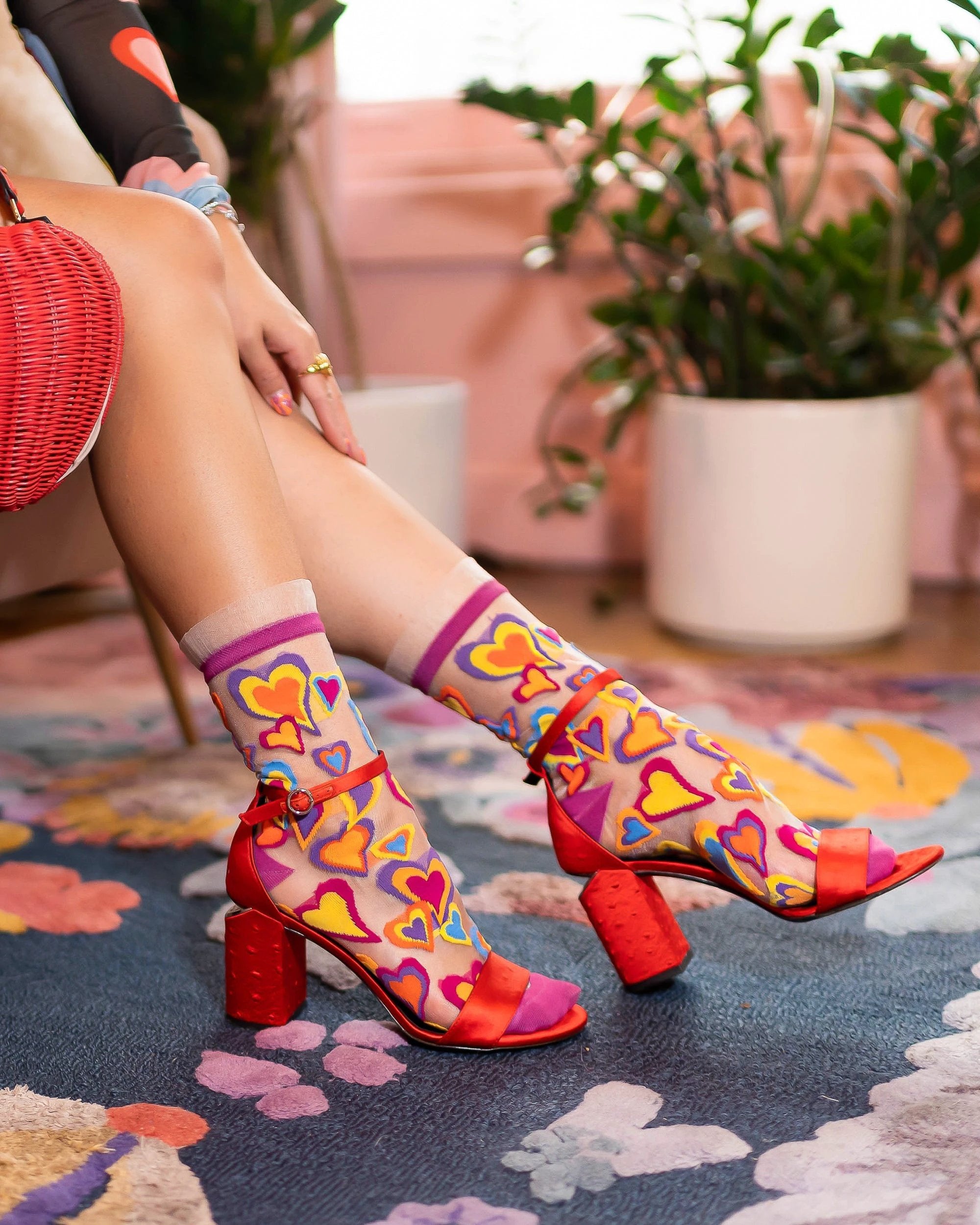 Y2K Hearts Ruffle Sheer Crew Sock by Sock Candy