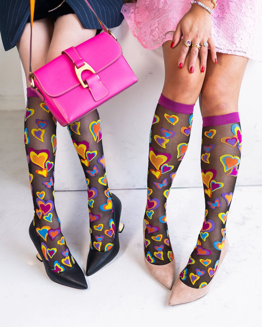 Y2K Hearts Black Sheer Knee High Sock by Sock Candy