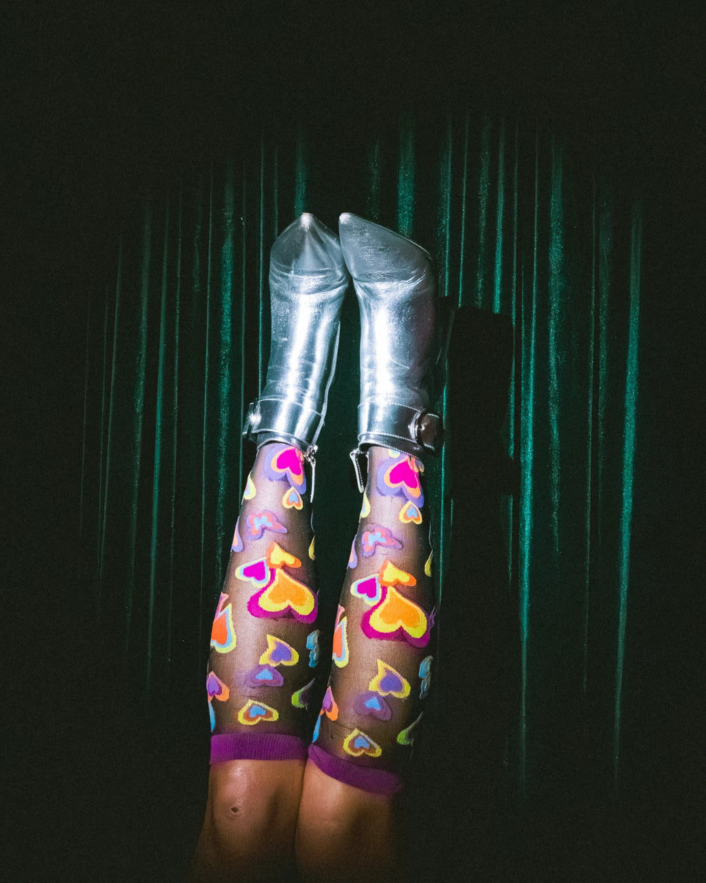 Y2K Hearts Black Sheer Knee High Sock by Sock Candy