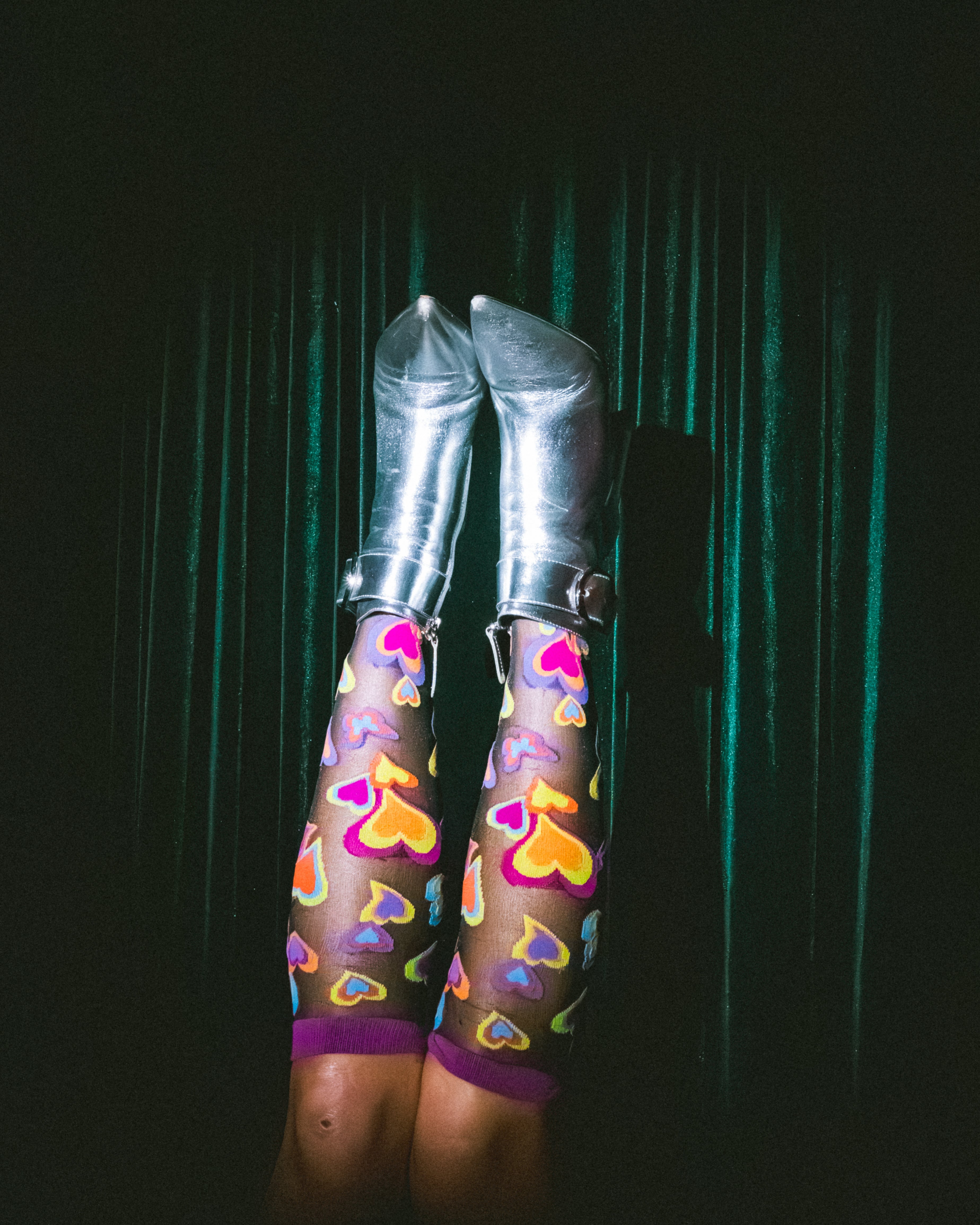 Y2K Hearts Black Sheer Knee High Sock