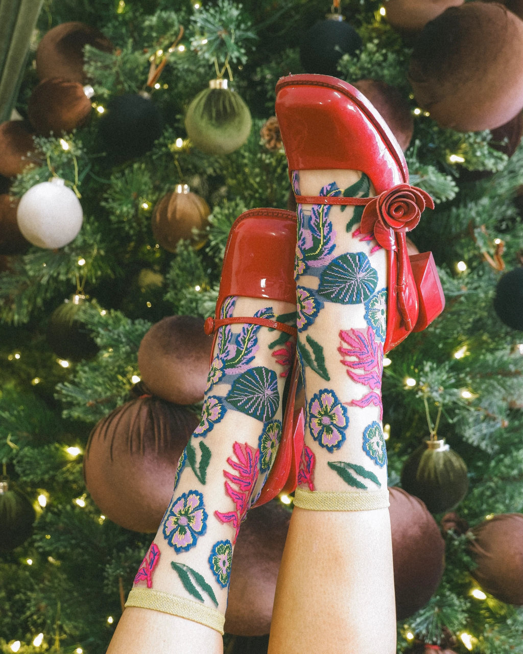 Festive Floral Sheer Crew Sock by Sock Candy
