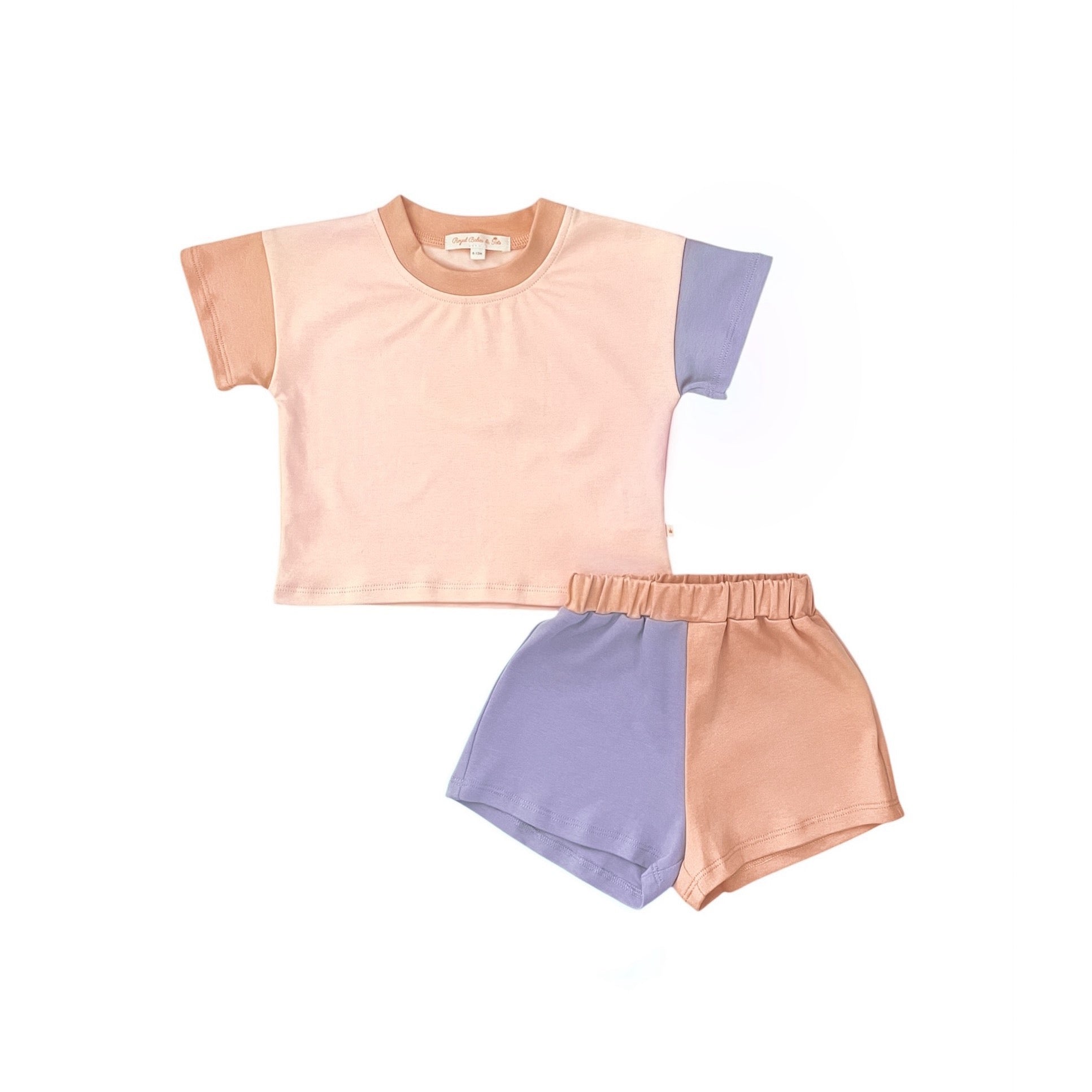 Peach Colorblock Soft Touch 2pc T-Shirt & Short Set