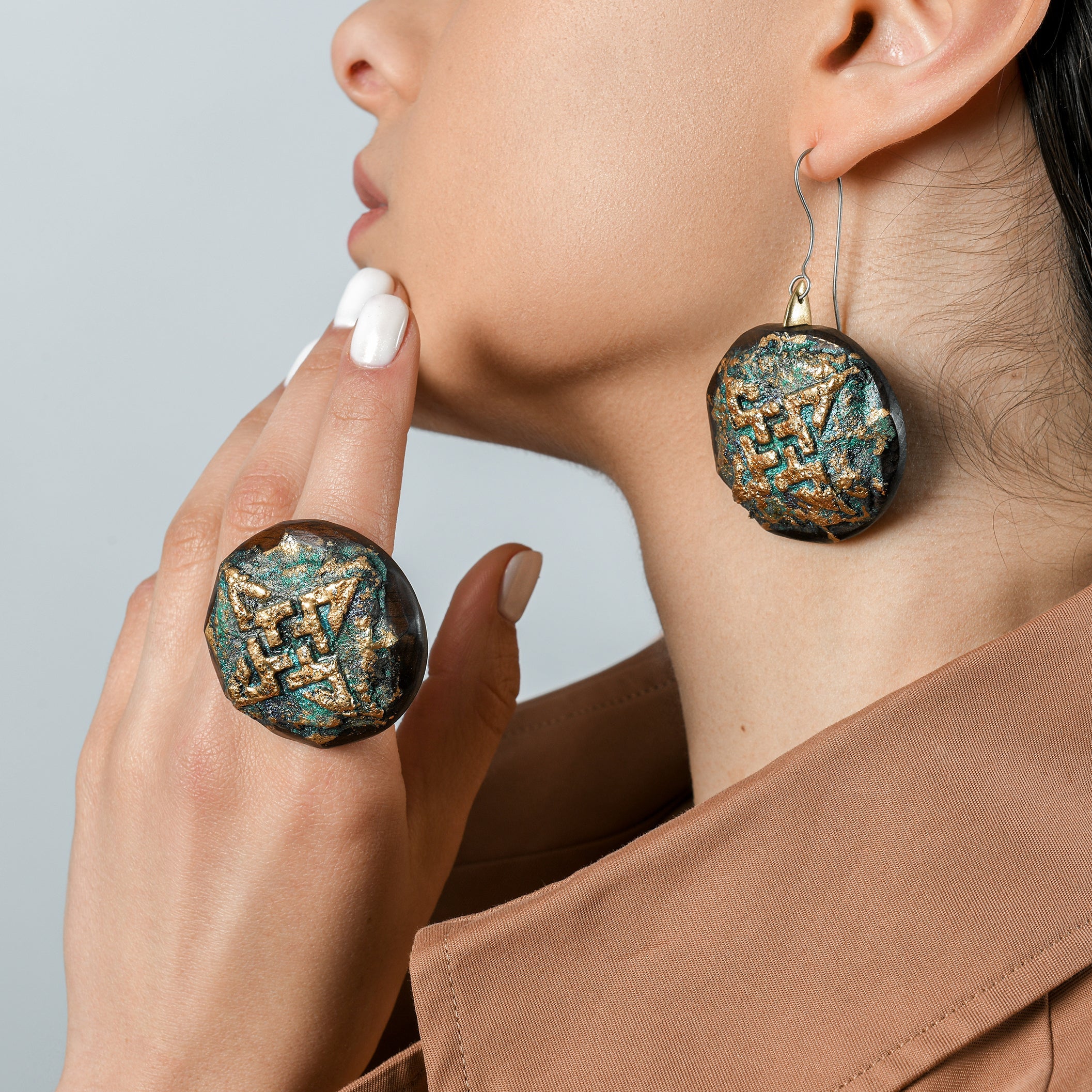 Green Symbol Wooden Earrings