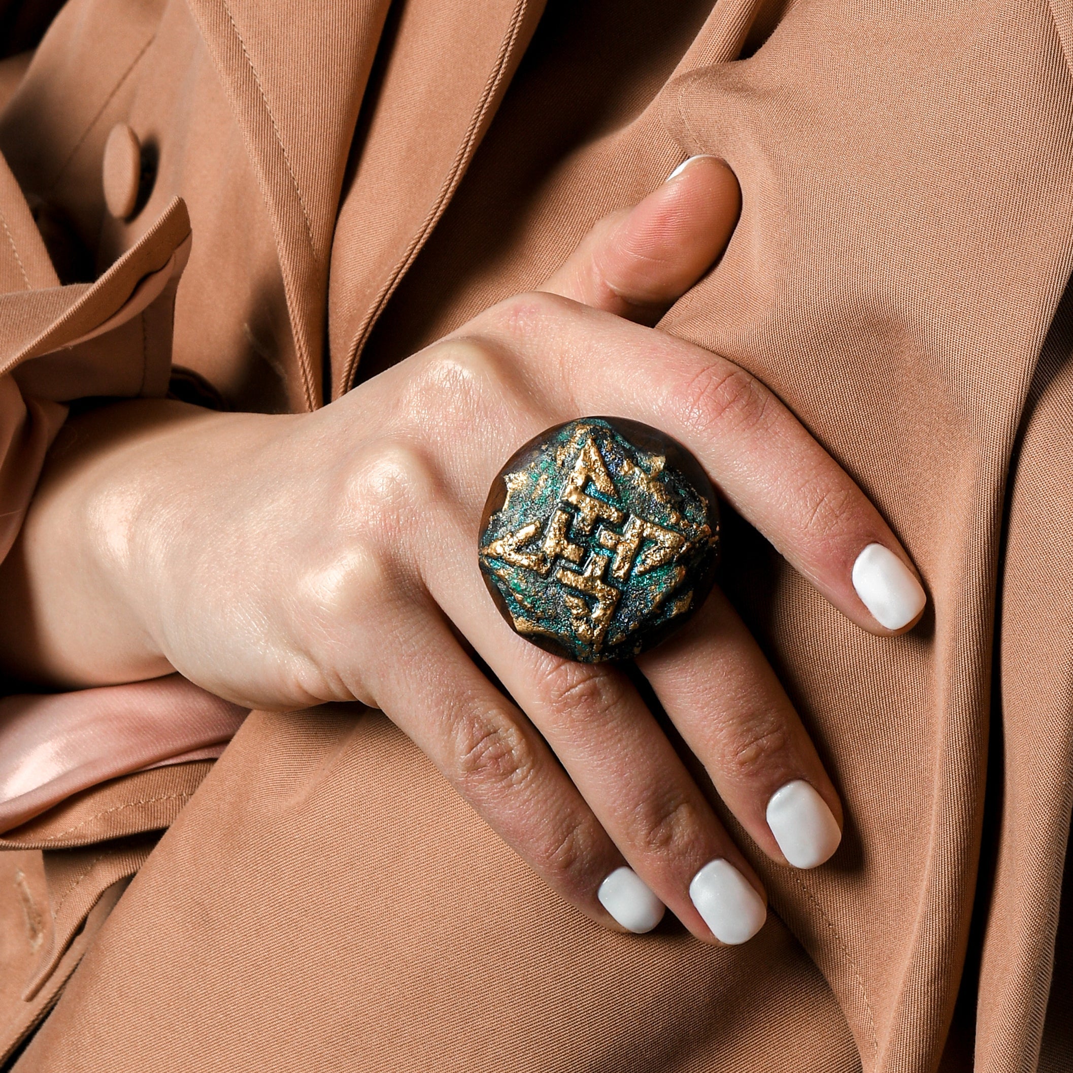 Green Symbol Wooden Ring