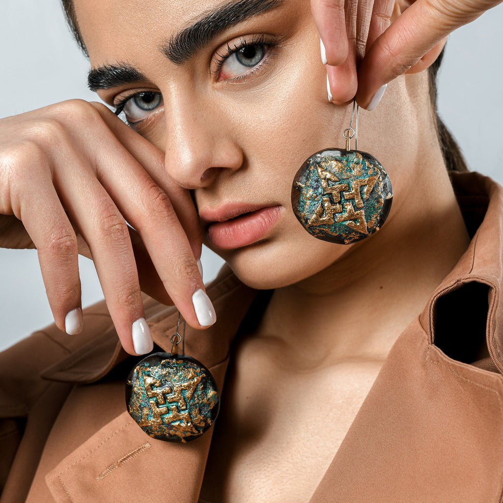 Green Symbol Wooden Earrings