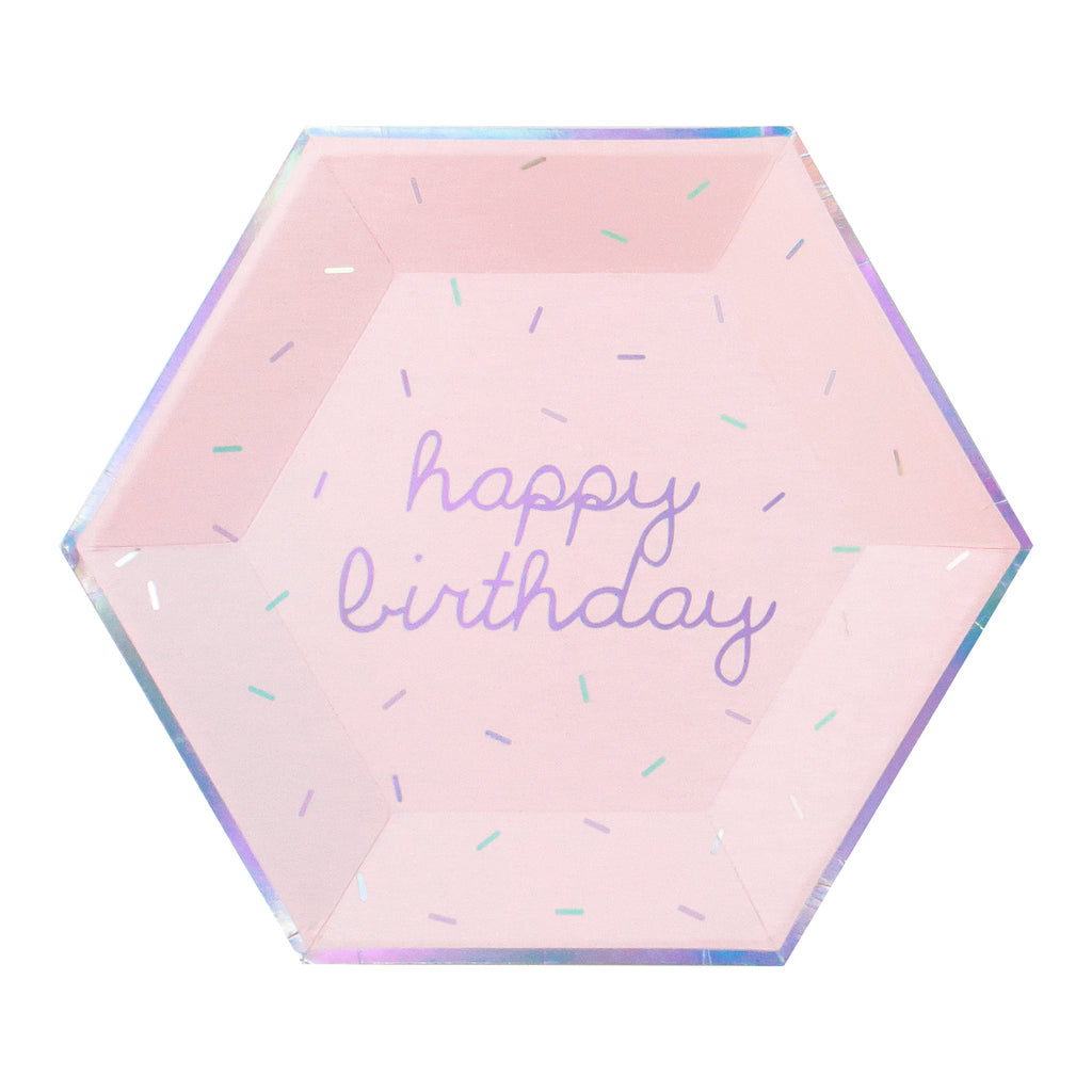 Sprinkles - Pastel Happy Birthday Large Paper Plates (Multi-Color Pack, 18 count)
