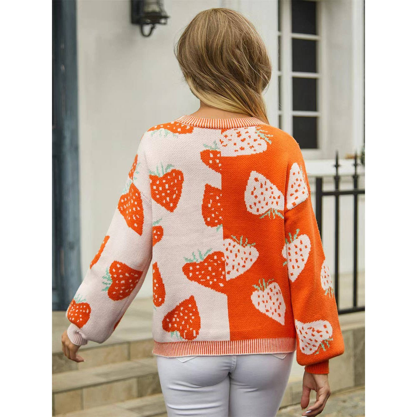 Strawberry Cardigan in Orange | Two-Tone All-Over Pattern [Available in SM-XL]