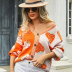 Strawberry Cardigan in Orange | Two-Tone All-Over Pattern [Available in SM-XL]