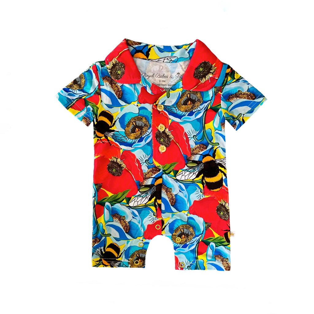 Summer Floral Bumble Bee Short Baby Romper