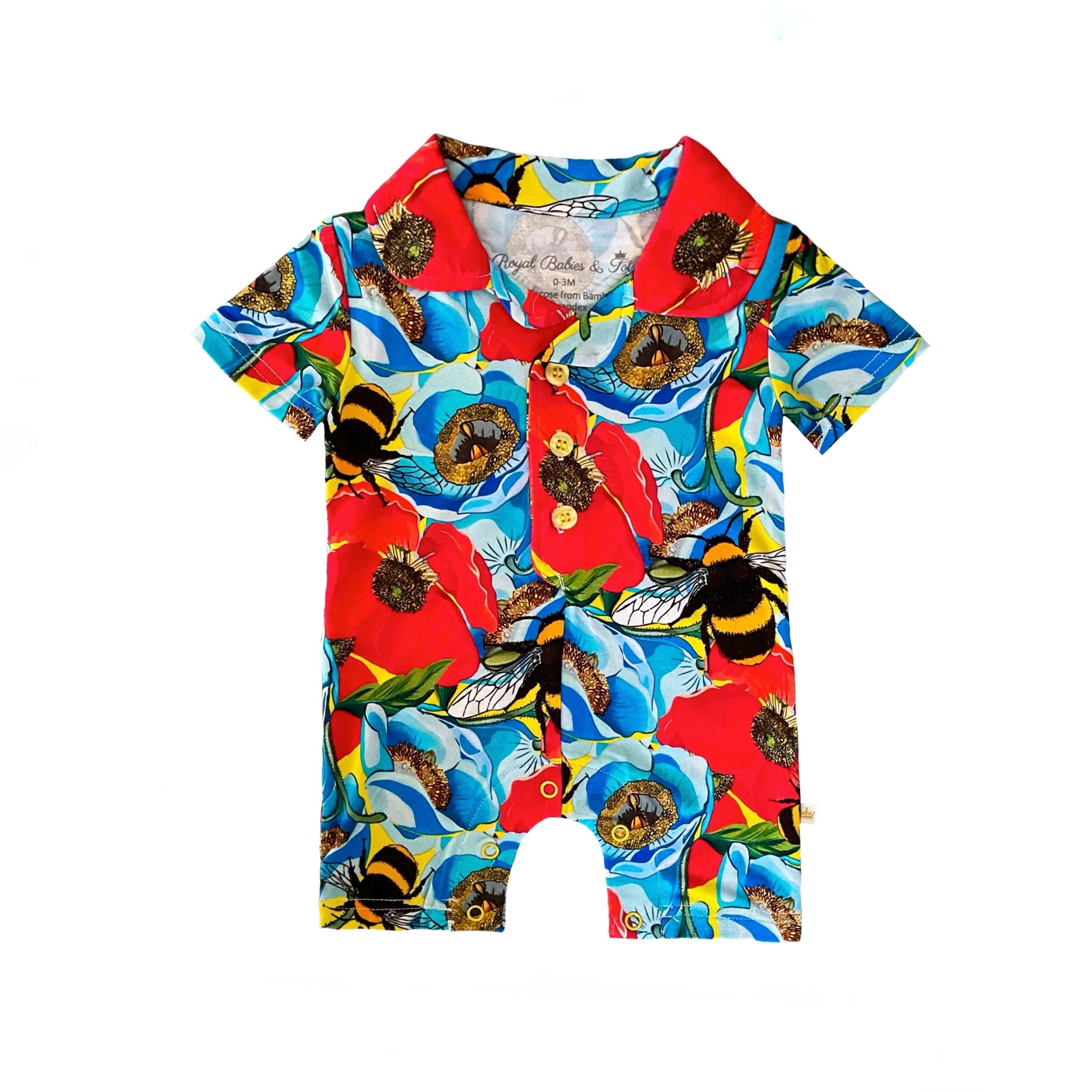 Summer Floral Bumble Bee Short Baby Romper