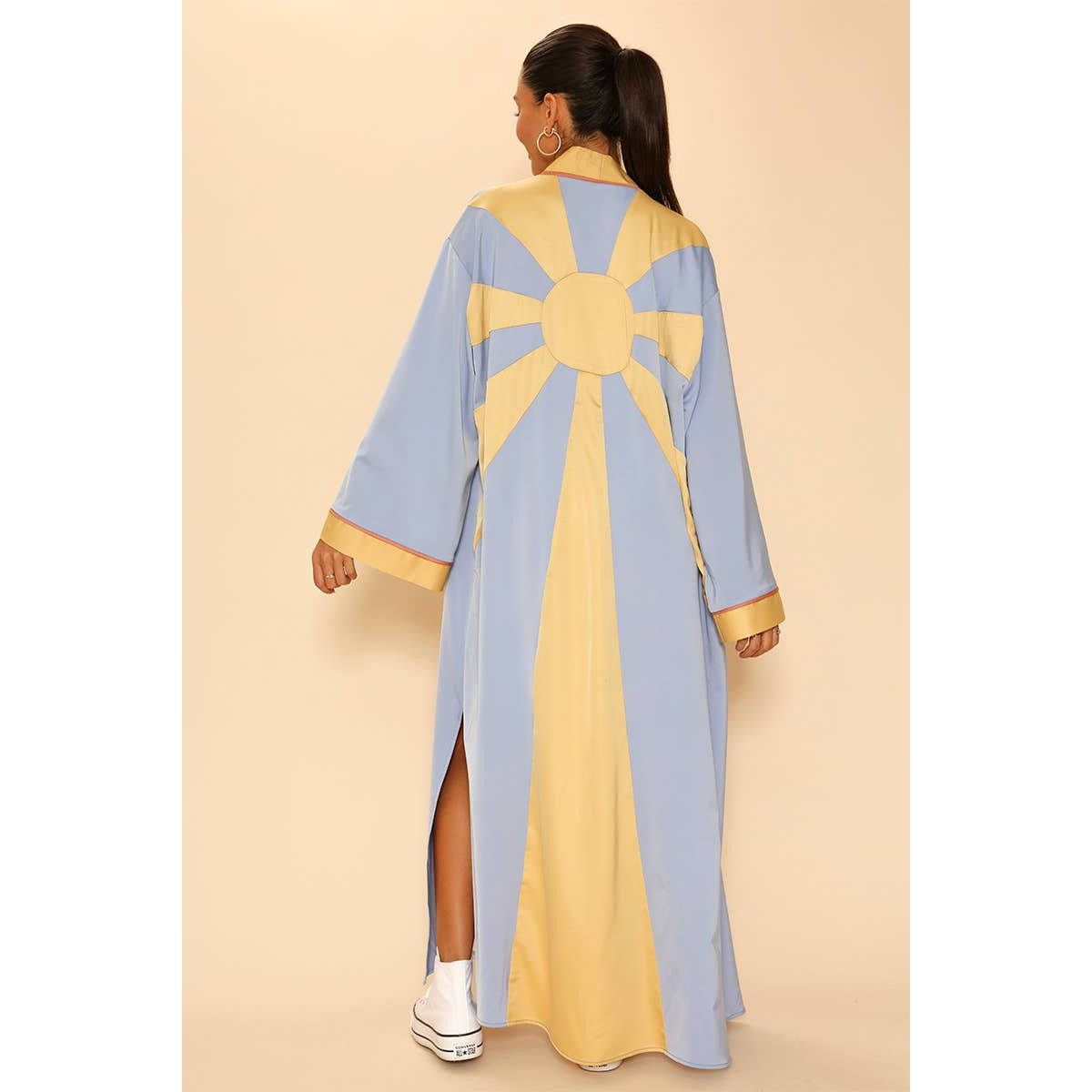Sunburst Kimono Big Long Textured Satin Duster | Light Jacket, Outdoor Robe, Swimsuit Coverup | Sizes M-XL