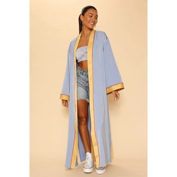Sunburst Kimono Big Long Textured Satin Duster | Light Jacket, Outdoor Robe, Swimsuit Coverup | Sizes M-XL