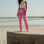 Synthetic Leather Metallic-Accented Slim-Fit Trouser in Pink by The Bullish Store