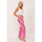 Synthetic Leather Metallic-Accented Slim-Fit Trouser in Pink by The Bullish Store