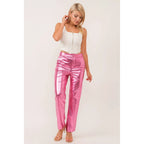 Synthetic Leather Metallic-Accented Slim-Fit Trouser in Pink by The Bullish Store