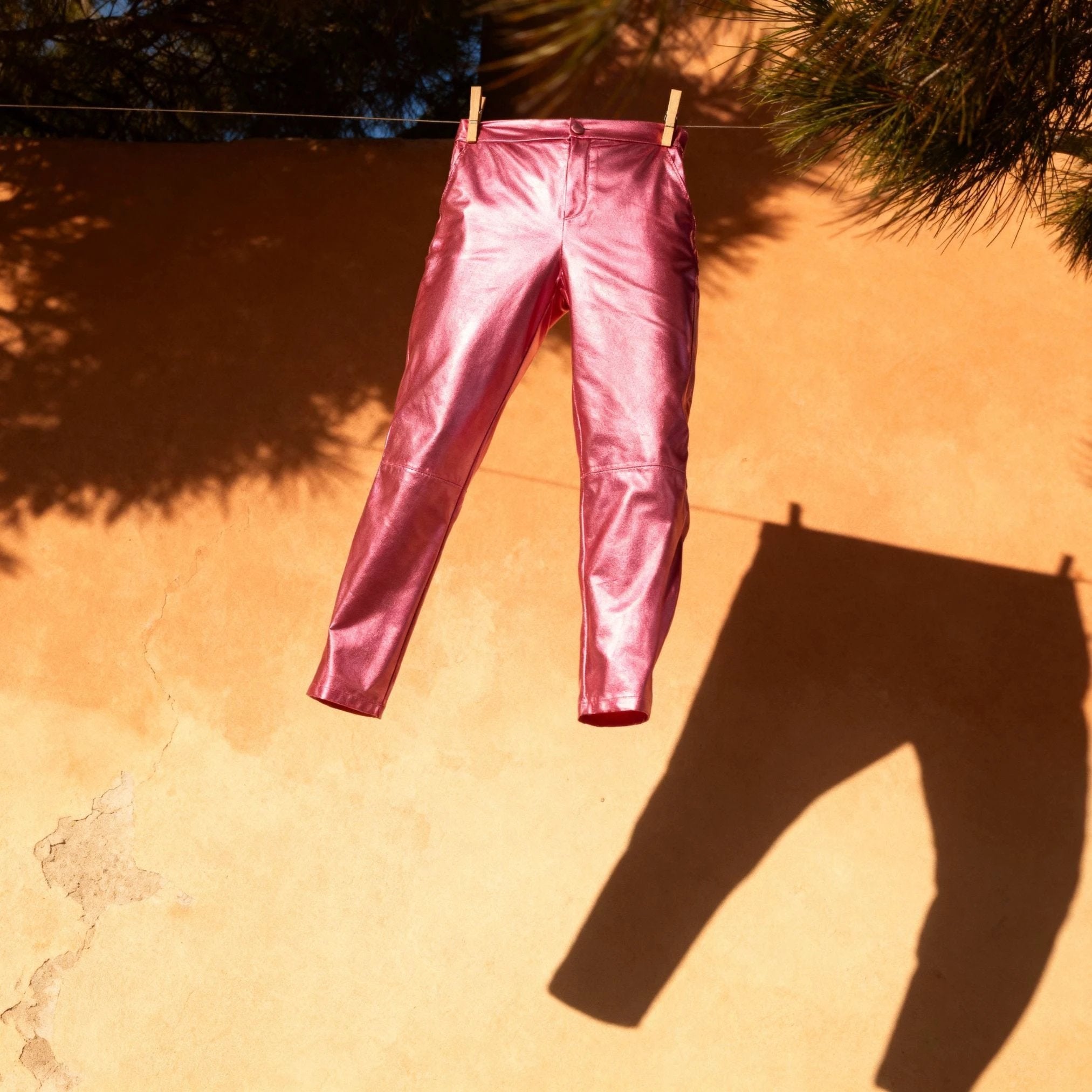 Synthetic Leather Metallic-Accented Slim-Fit Trouser in Pink by The Bullish Store
