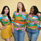 Landscape Print 3/4 Sleeve Tee in Rainbow Farm by Blue Platypus Clothing