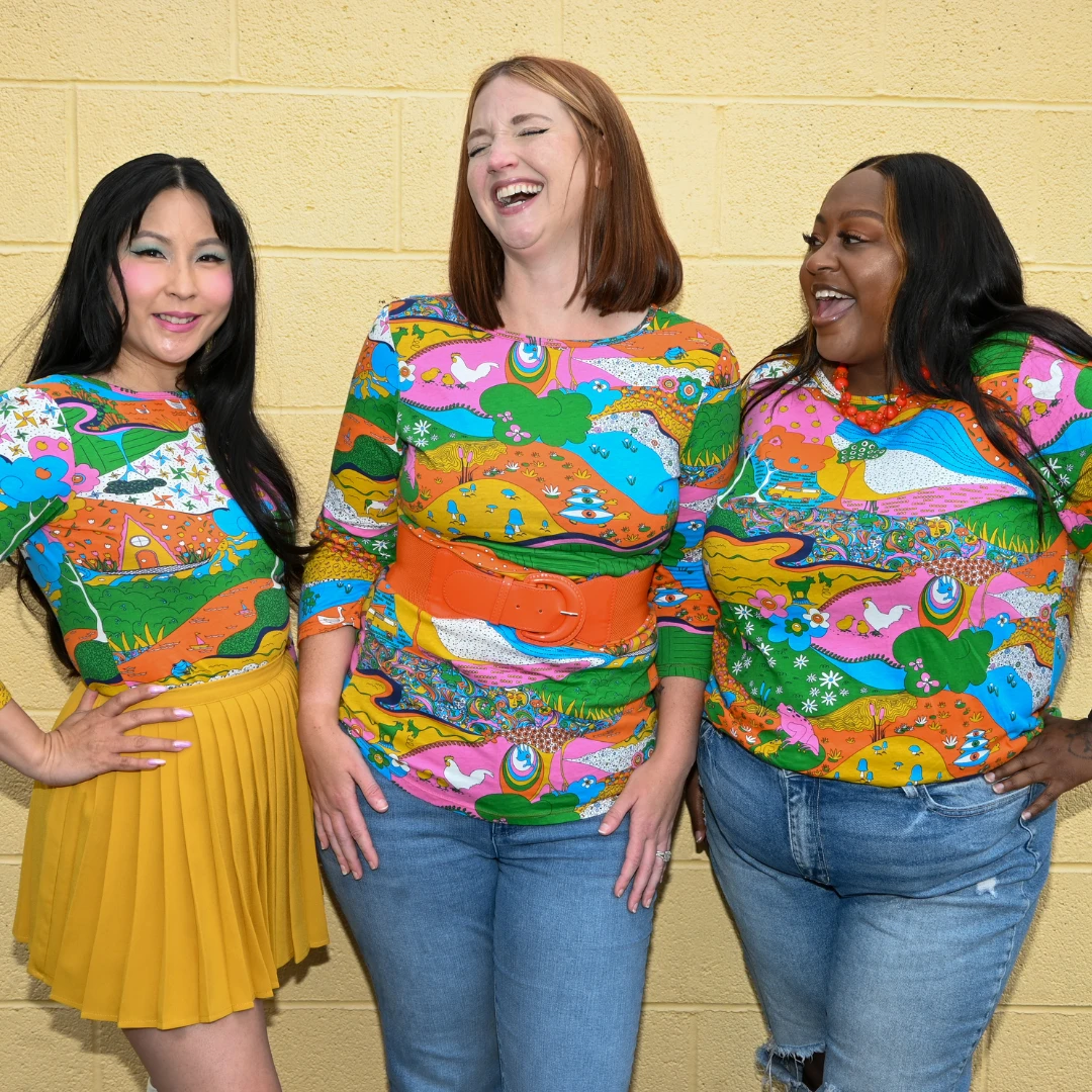 Landscape Print 3/4 Sleeve Tee in Rainbow Farm by Blue Platypus Clothing