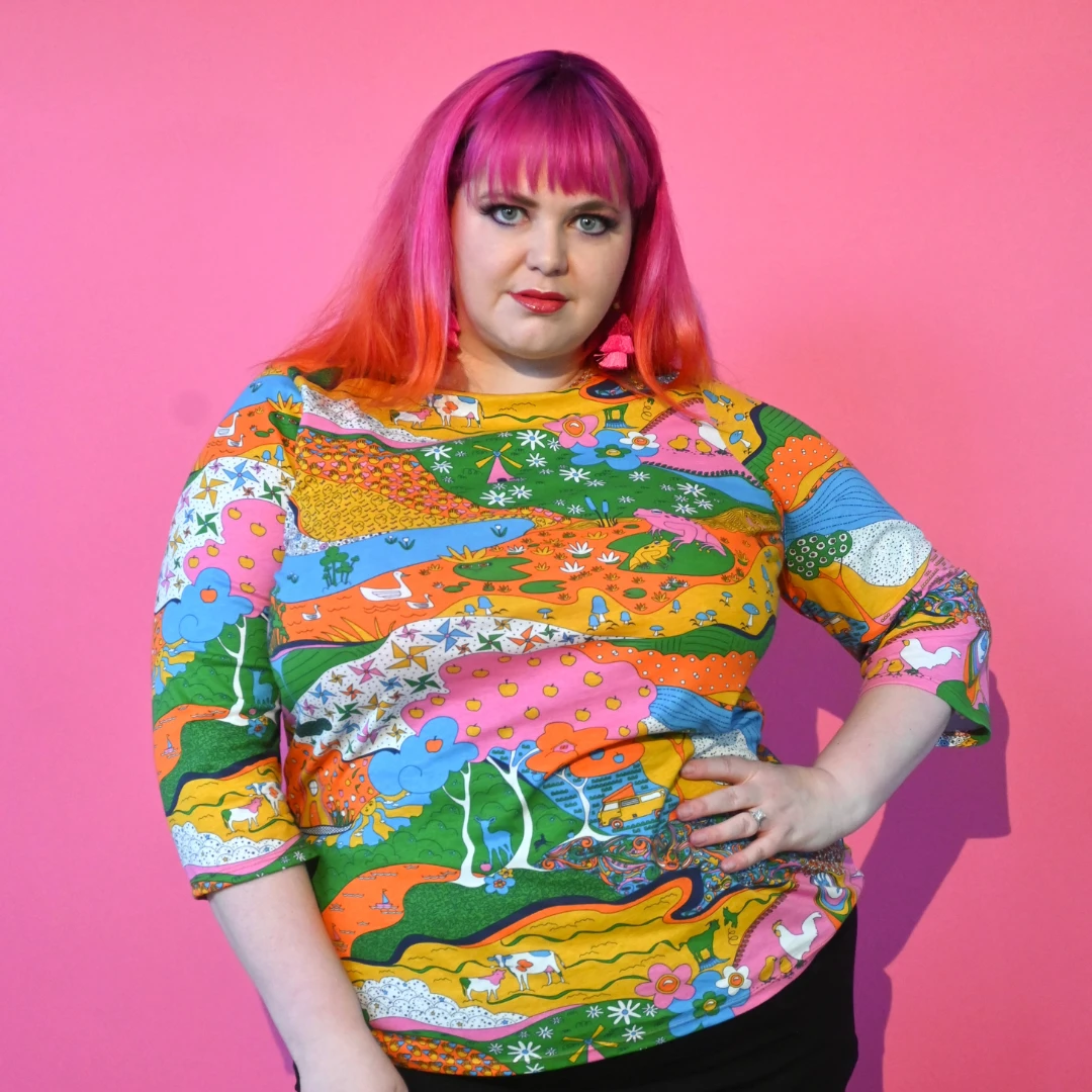 Landscape Print 3/4 Sleeve Tee in Rainbow Farm by Blue Platypus Clothing