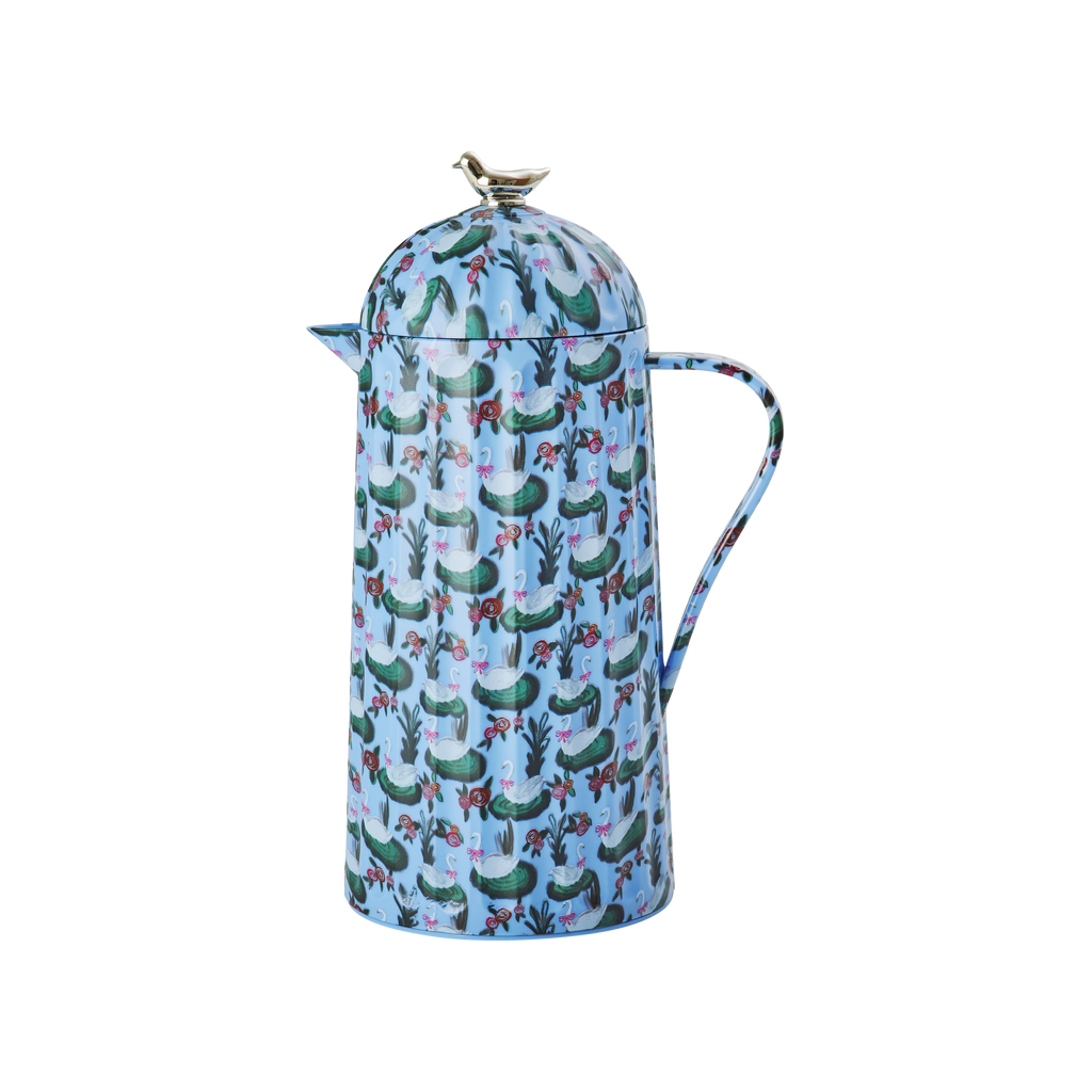 Thermo with Silver Bird Lid With Swan Lake Print