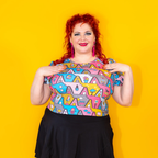 8-Bit A-Frames Cropped Tulip Sleeve in Pretty Pastels by Blue Platypus Clothing