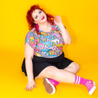 8-Bit A-Frames Cropped Tulip Sleeve in Pretty Pastels by Blue Platypus Clothing