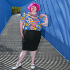 8-Bit A-Frames Cropped Tulip Sleeve in Pretty Pastels by Blue Platypus Clothing